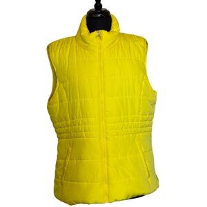 New York & Co. Yellow Sleeveless Zip Puffer Vest 100% Polyester Women's Size XL